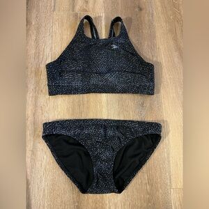 NWOT Speedo Women's Aqua Elite Bikini Bottom &  High Neck Swim Top -10- Granite